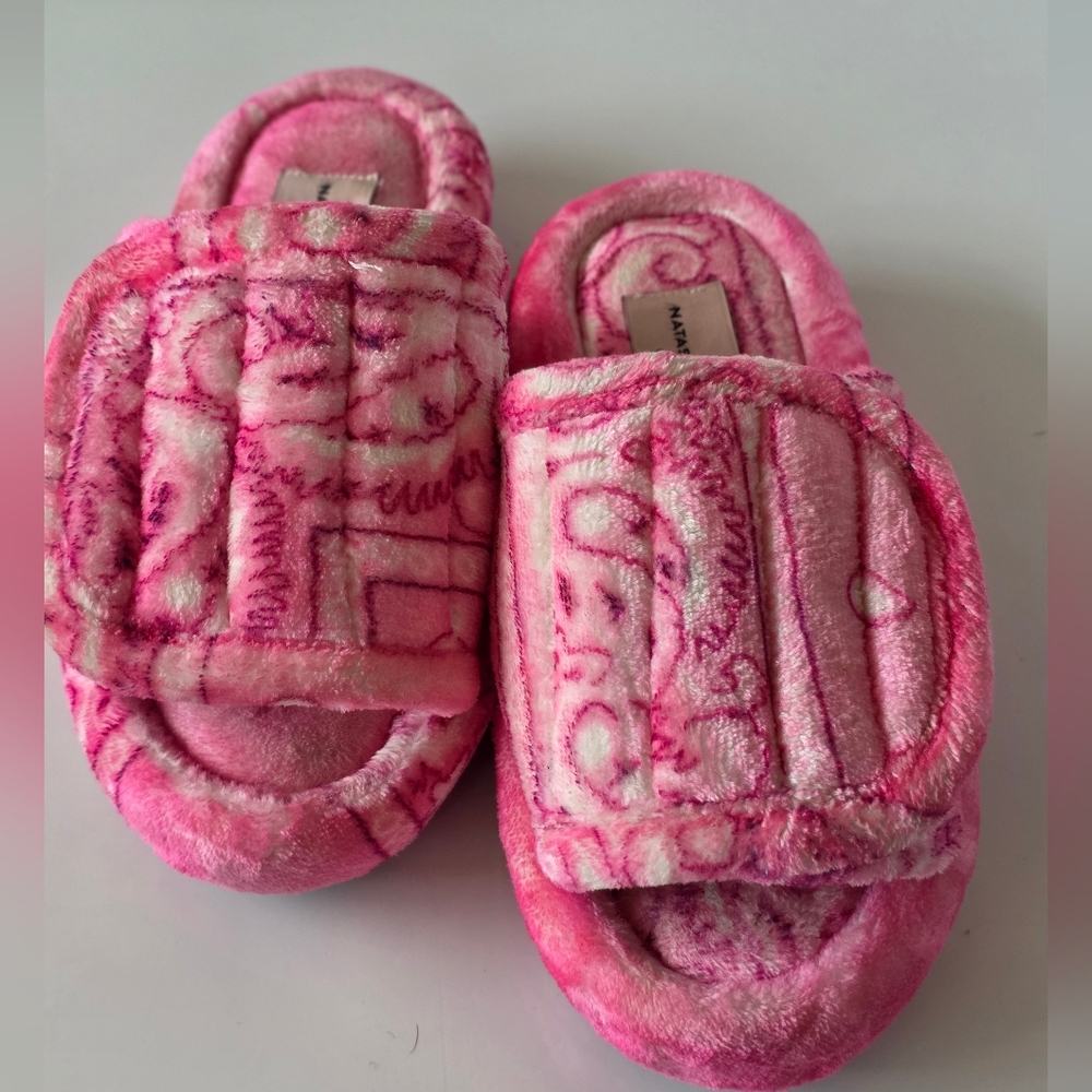 NATASHA ZINKO PINK BANDANA PRINT VOLUME PLATFORM SLIDES 9 - Picture 3 of 12